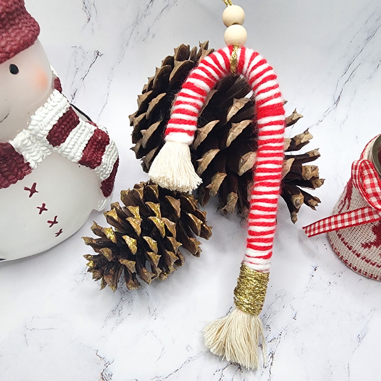 Handmade macrame candy cane for Christmas tree