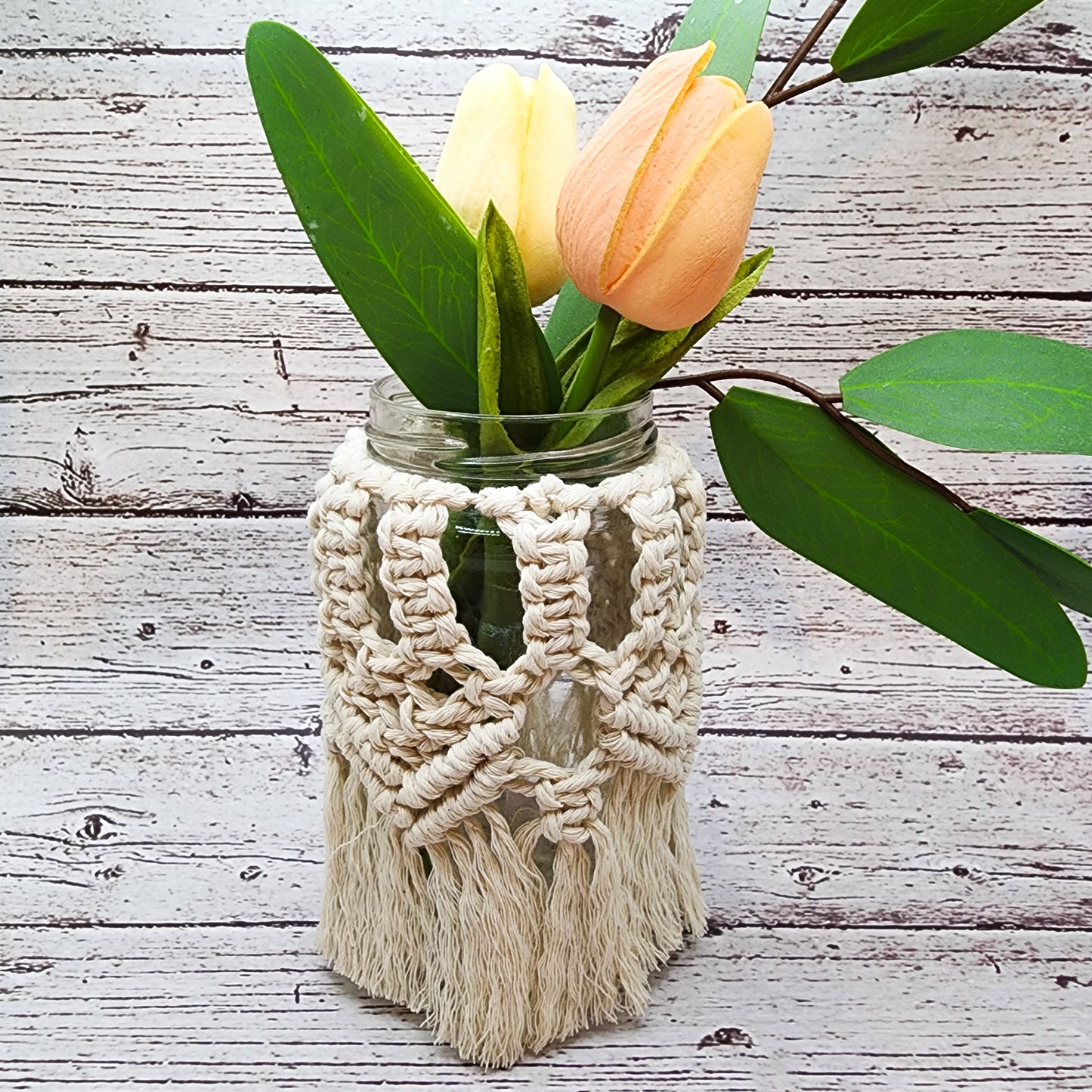 Handcrafted Boho Glass Candle Holder Magnolia / Macrame Candle Lantern