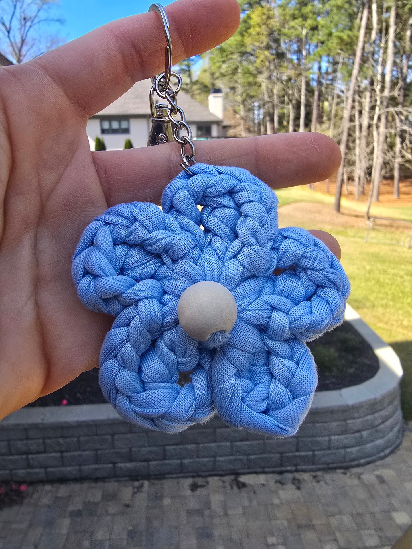 Floral handmade keychain with tshirt cord
