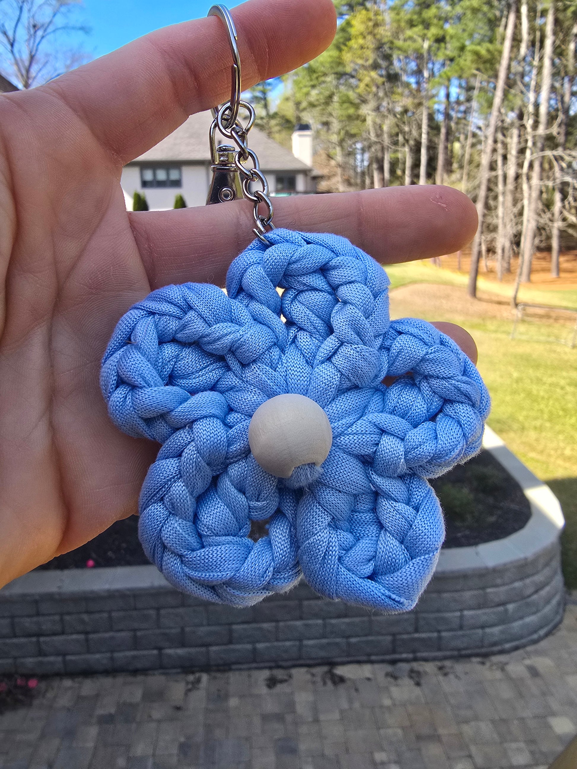 Floral handmade keychain with tshirt cord