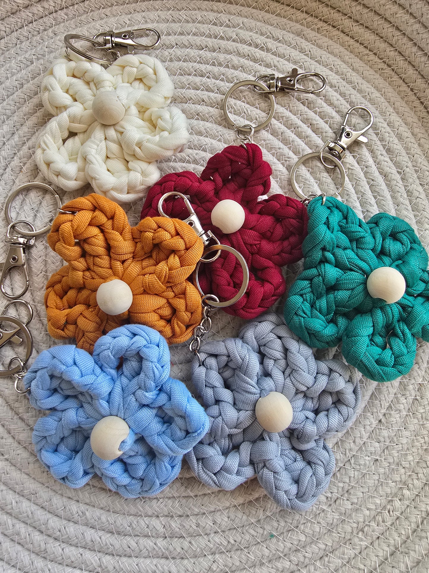 Floral handmade keychain with cotton cord