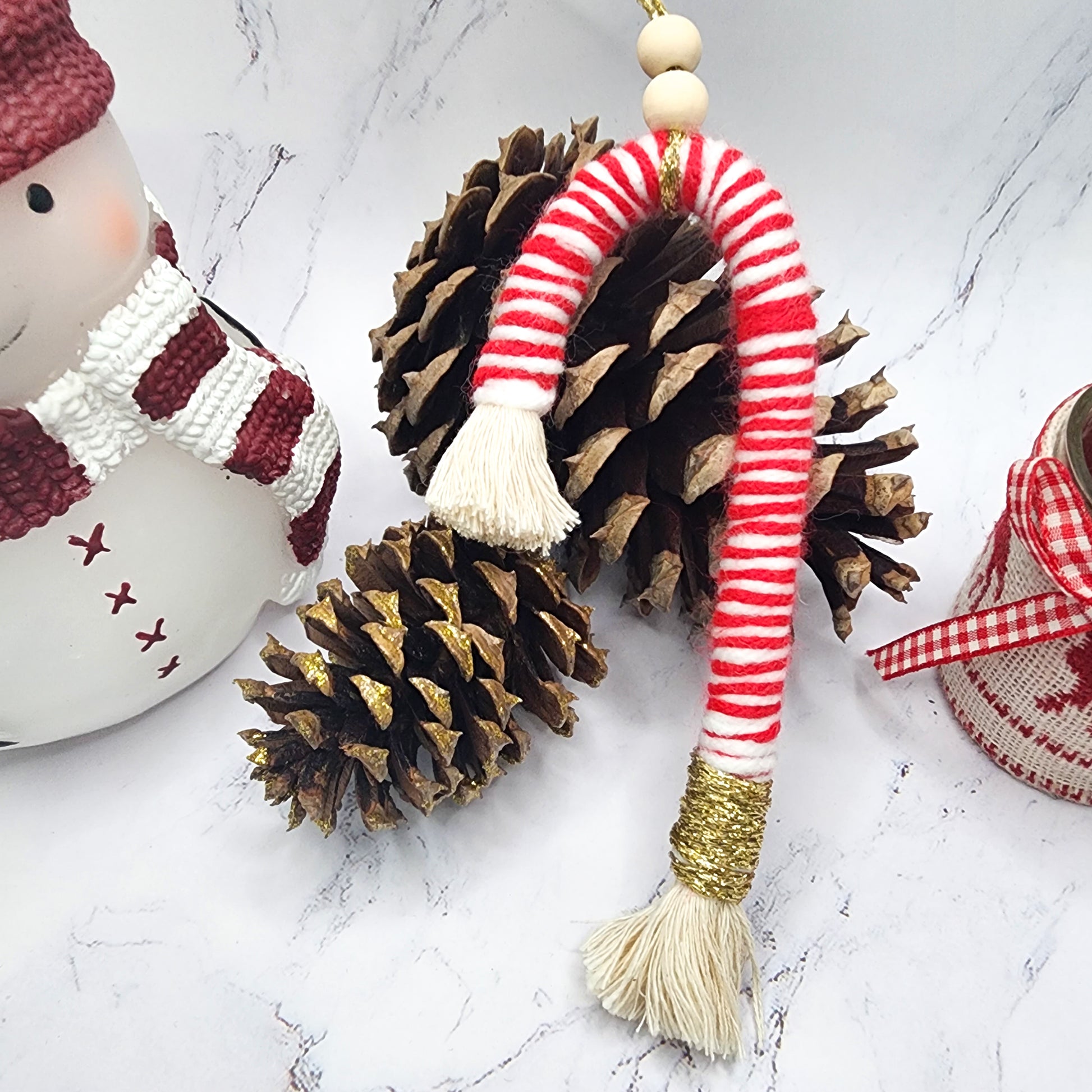 Handmade macrame candy cane for Christmas tree