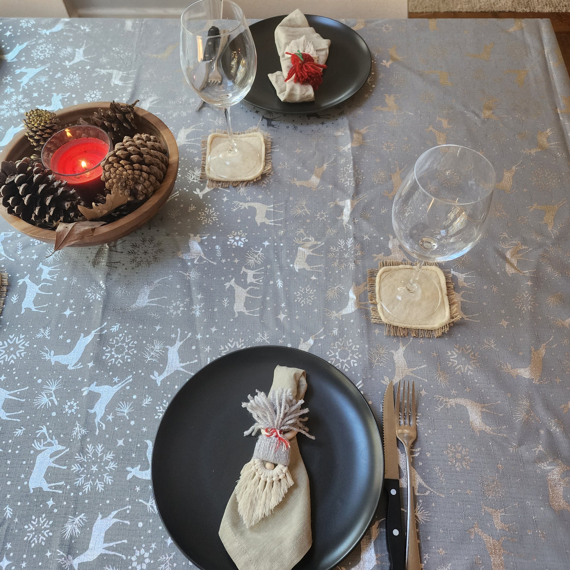 Handmade macrame Santa napkin holder for Christmas table