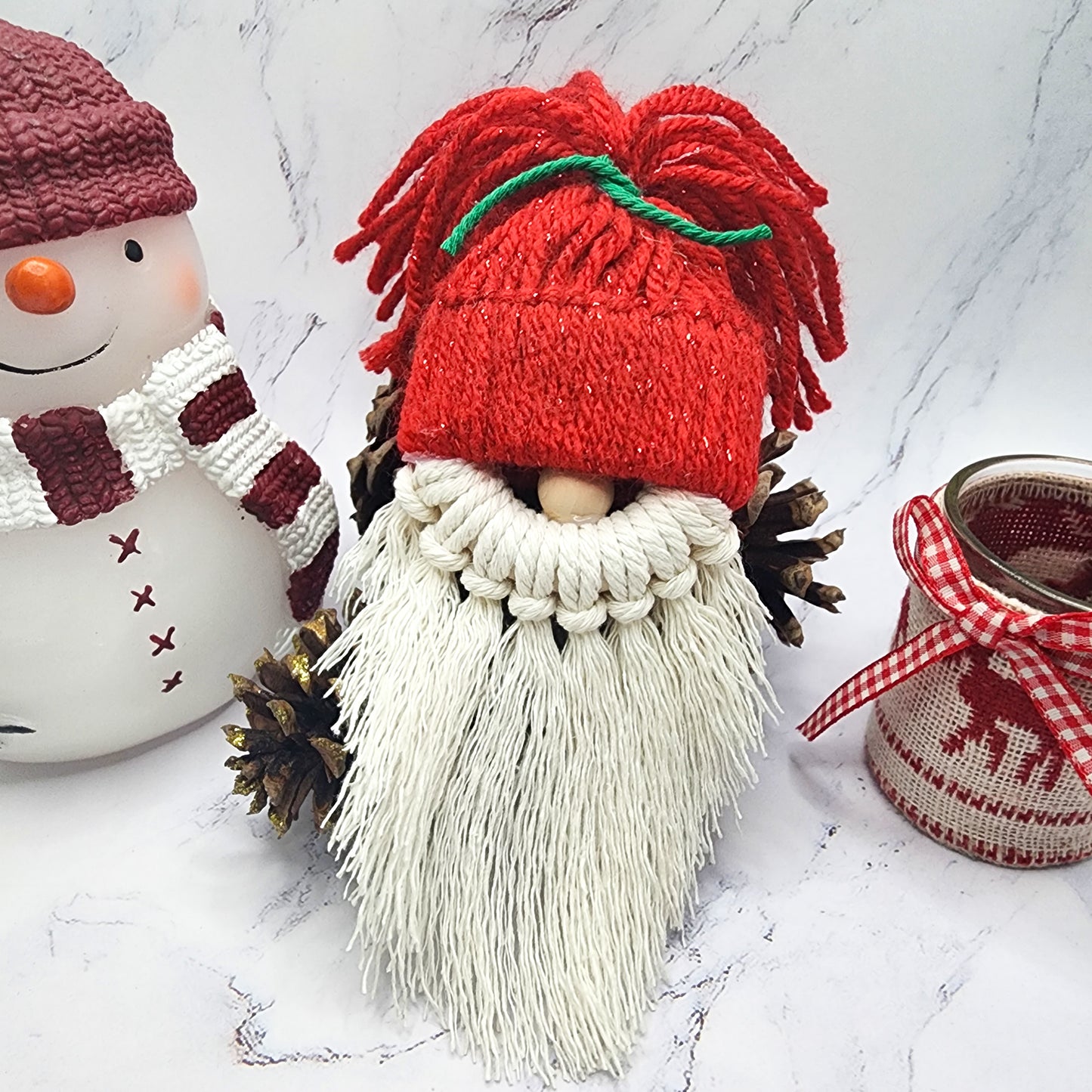 Handmade Santa ornament with wooden ring