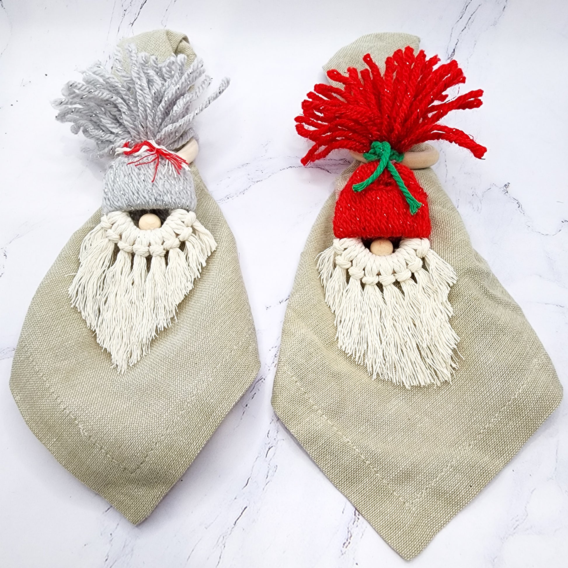 Cotton macrame Santa napkin holders holiday table decor