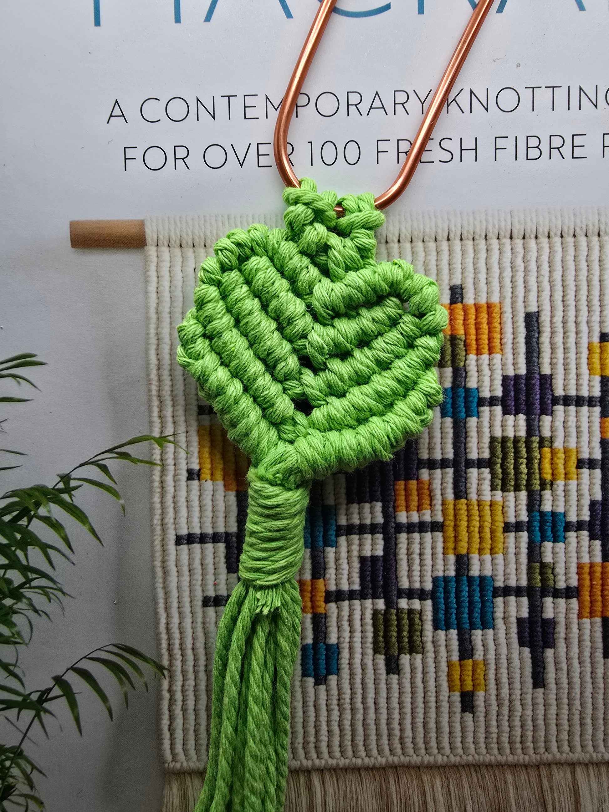 Decorative macrame paper clip bookmark