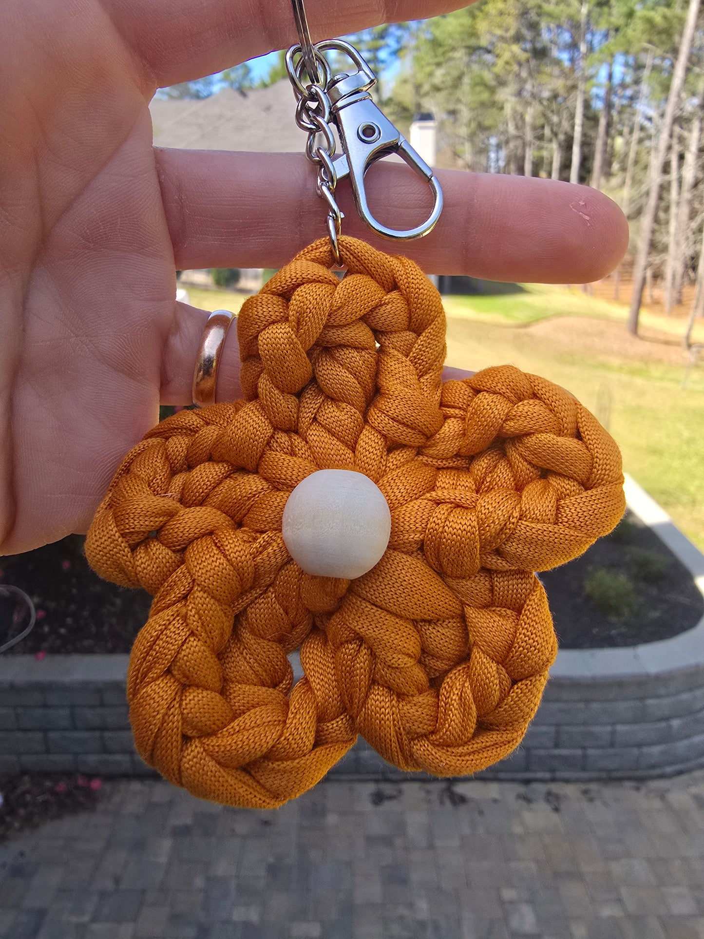 Boho Handmade flower bag charm keychain