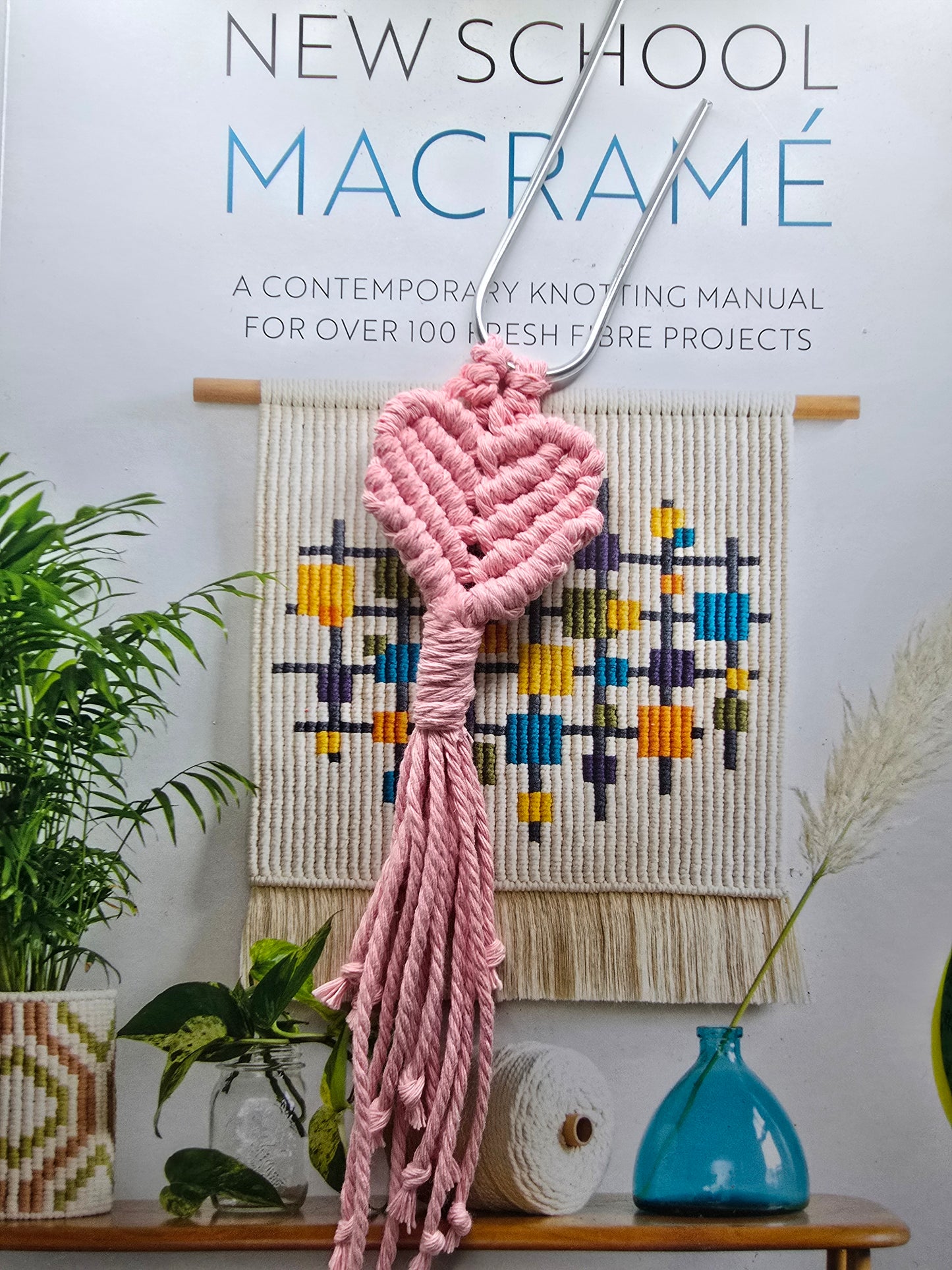 Cotton macrame bookmark with metal paper clip