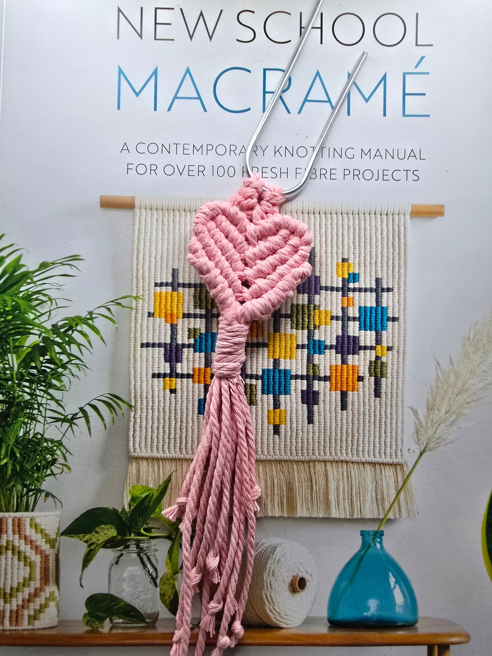 Cotton macrame bookmark with metal paper clip