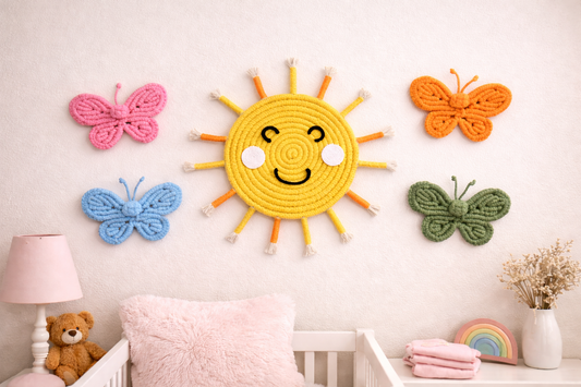 Handmade sun and butterflies wall decor for nursery
