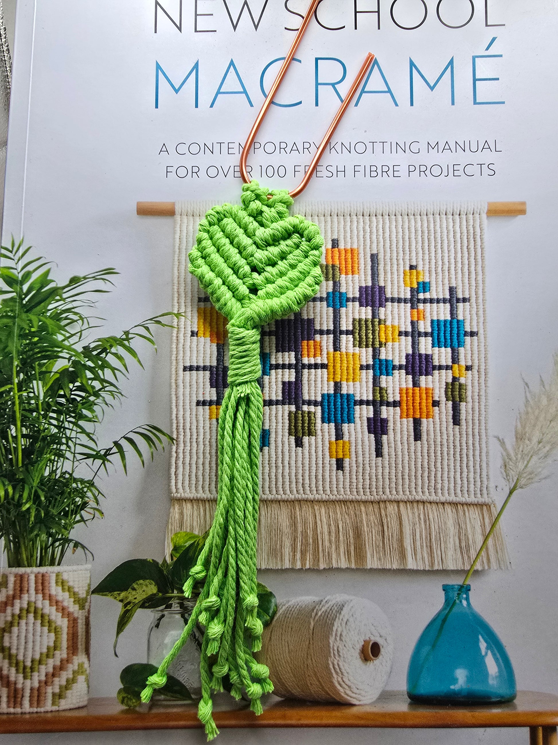 Cotton macrame bookmark with metal paper clip