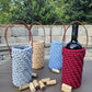 Handmade crochet wine holder with leather handle – eco-friendly gift for him or her.