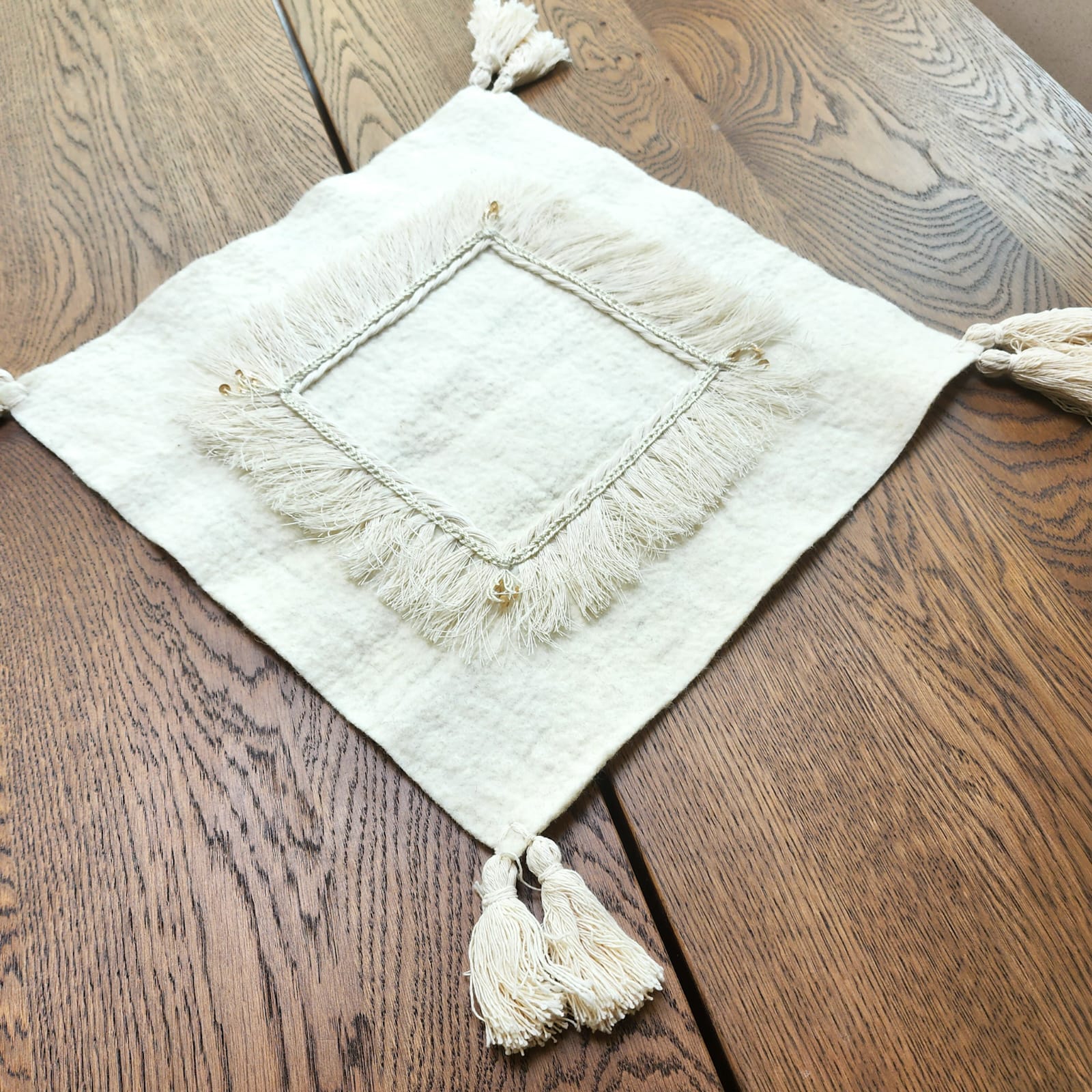 A unique artisan decor piece for dining or coffee tables.