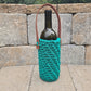 Handmade Crochet wine holder with leather handle - Gift for wine lovers