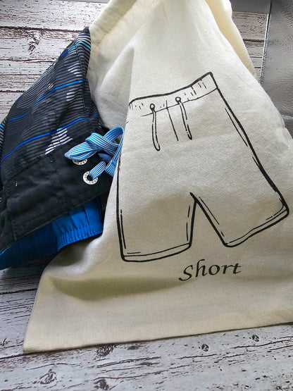 Handmade cotton swimwear bag with drawstring closure