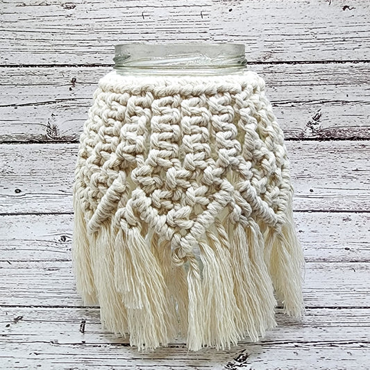 Handcrafted Boho Glass Candle Holder Magnolia / Macrame Candle Lantern